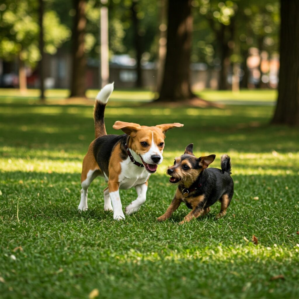 Fuga de Cães: Proteja Seu Aventureiro com a Tecnologia GPS 2 Beagle brincando com um York