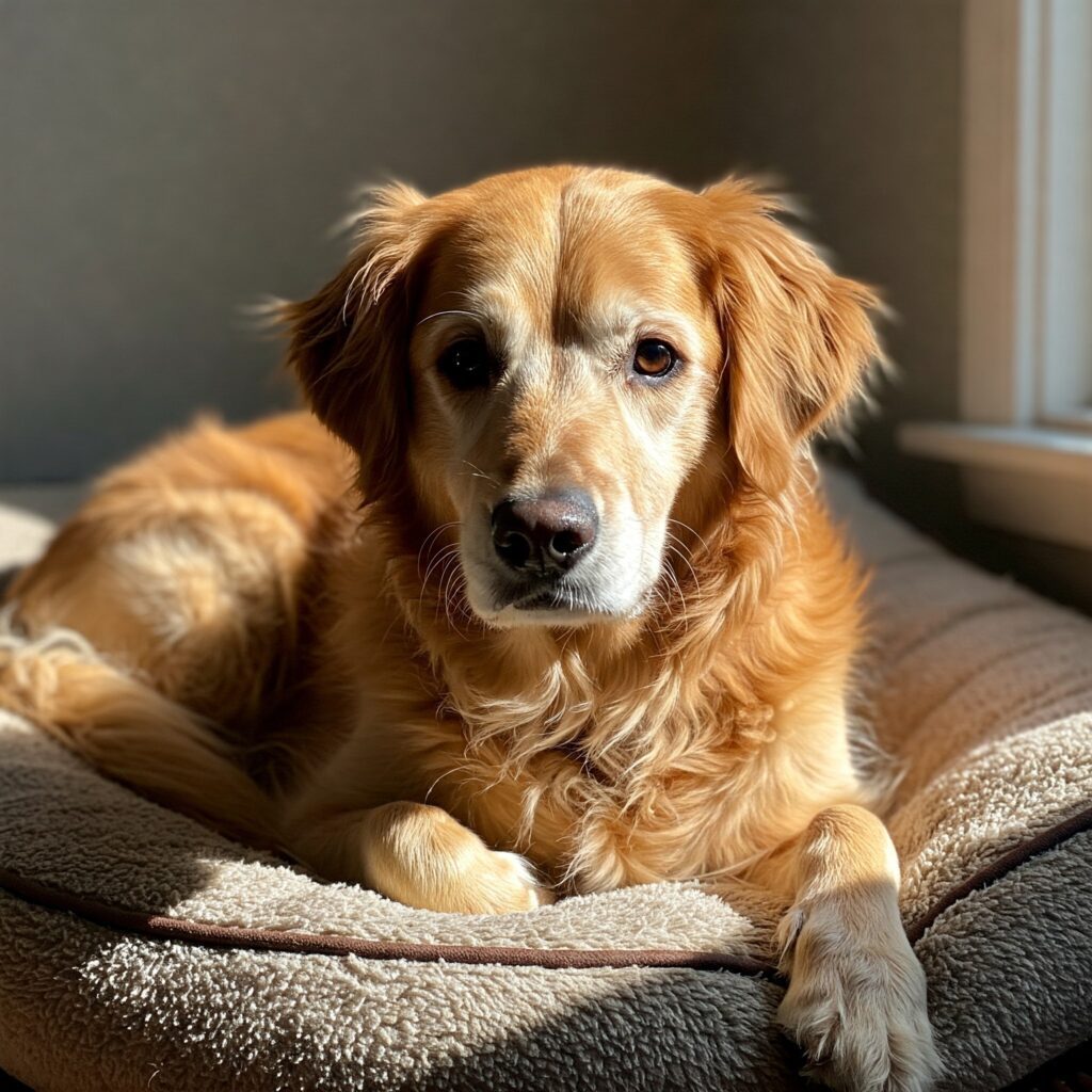 Coleira GPS para Cão Idoso: Segurança e Tranquilidade Essenciais 2 Golden idoso deitado na cama