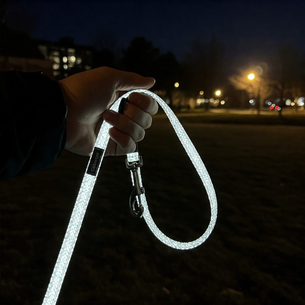Passeio Noturno com Cachorro Seguro: Dicas e a Tecnologia como Aliada 2 Imagem de uma coleira reflexiva