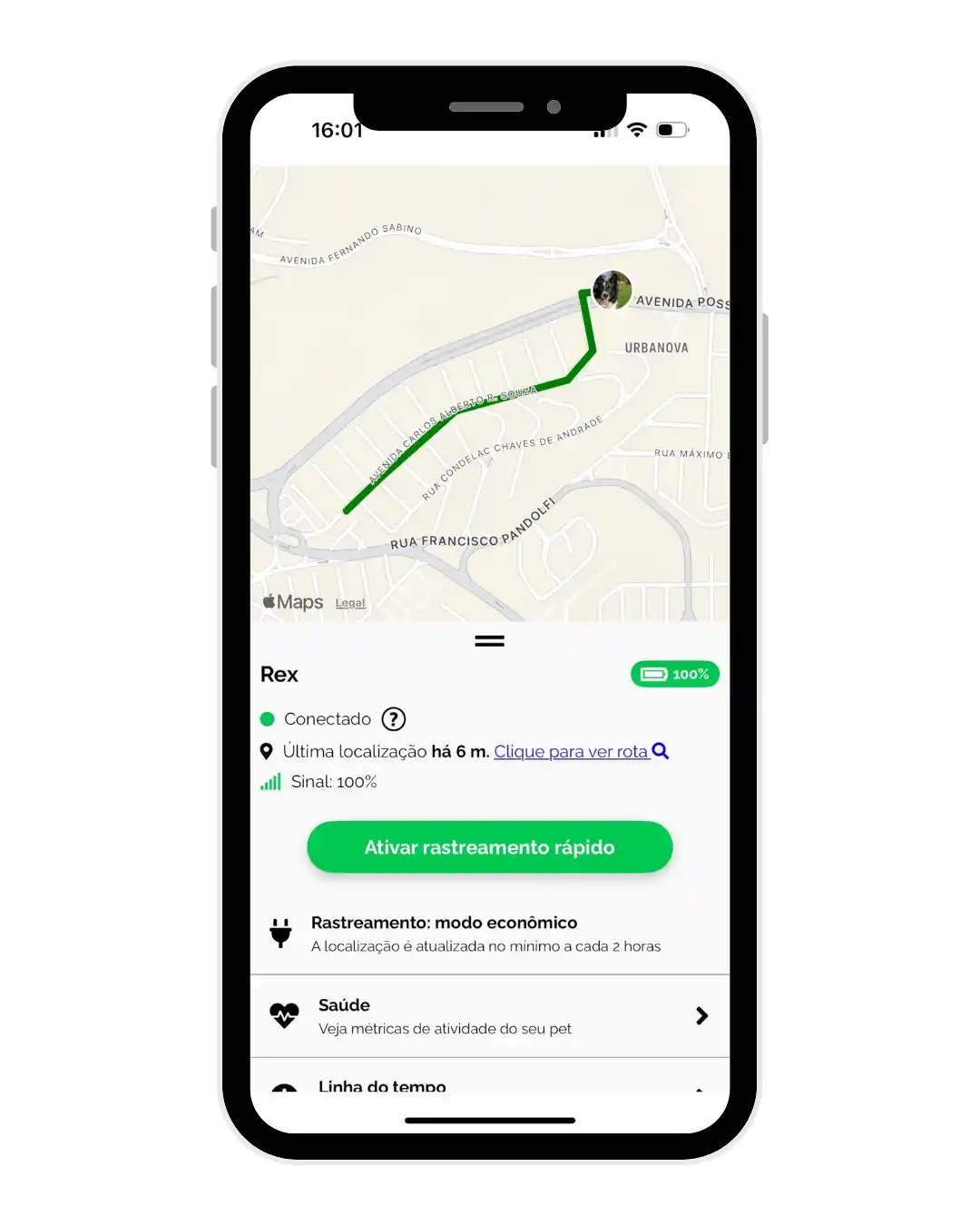 Print do aplicativo mostrando a localização por GPS